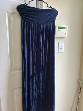 Hourglass Lilly Asymmetrical Navy Blue Strapless Maxi Dress